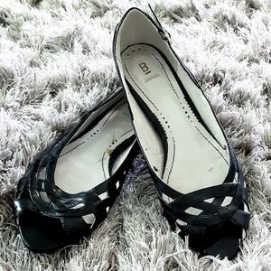 Bakers black peep toe flats